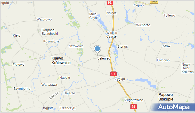 mapa Jeleniec, Jeleniec gmina Papowo Biskupie na mapie Targeo